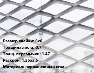 Сетка ЦПВС 6х6 s=0.7 1.47 Раскрой: 1.25х2.5 нержавеющая сталь